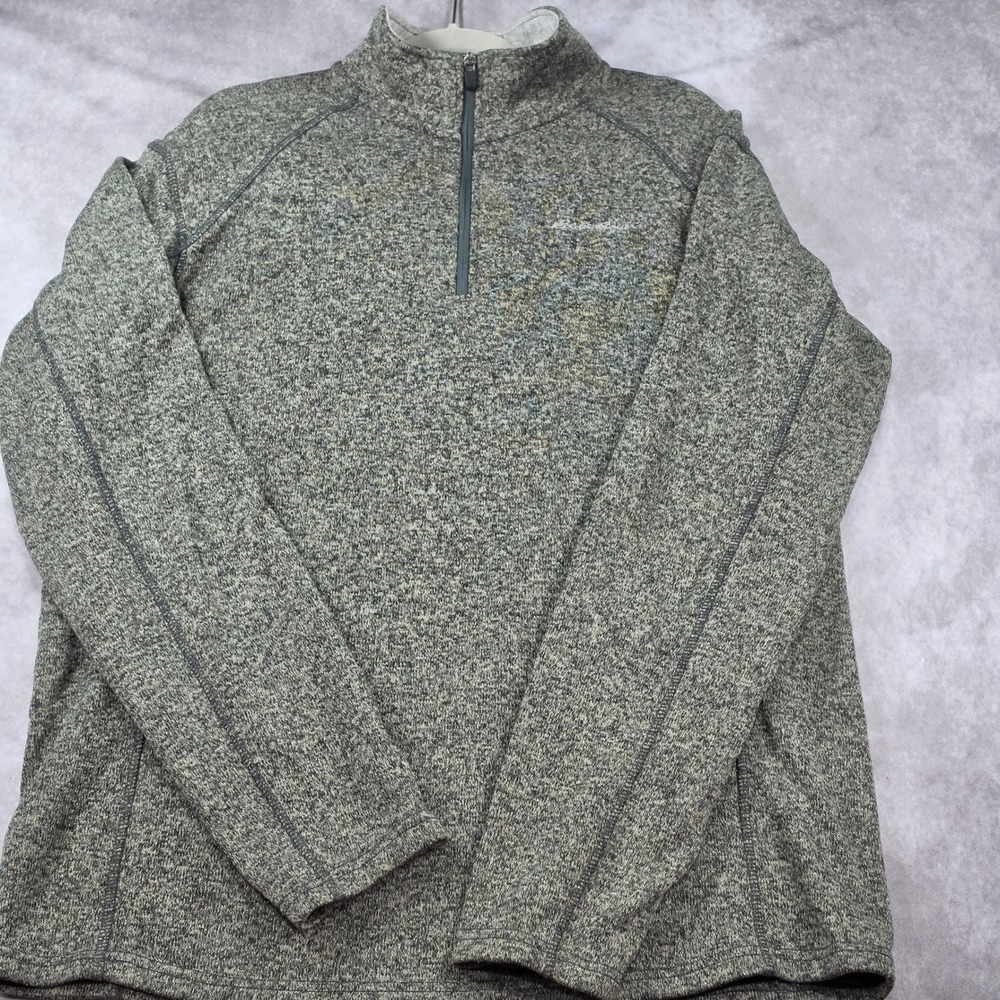 Eddie Bauer Quarter Zip Pullover Mens XLT Green Excellent Marled Knit Sweater